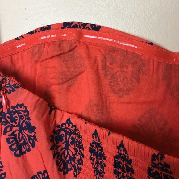 Old Navy Bright Orange and Navy Blue Printed Strapless Dress Size 12 - Picture 5 of 9